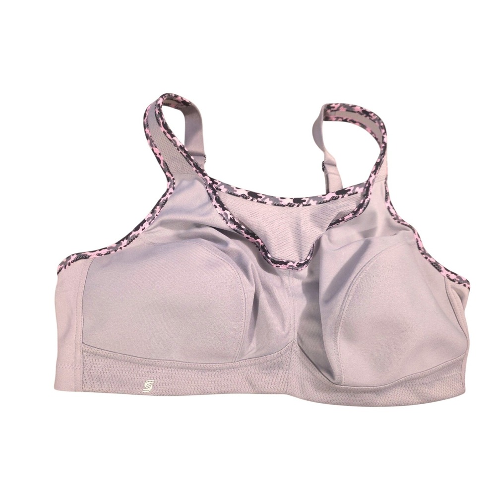 Glamorise Sport Full Support Sports Bra Plus Size 40C Gray Pink‎ Camo Leopard
